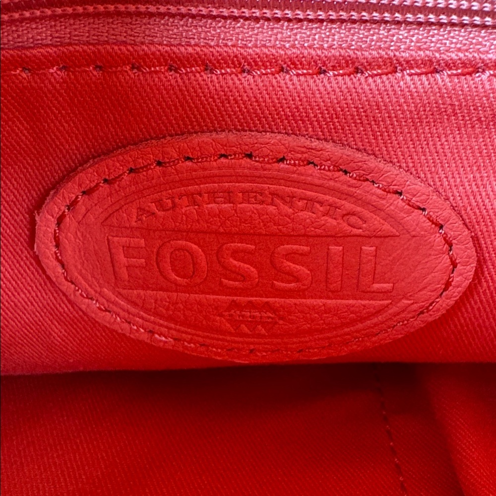 Fossil Erin Foldover Tote Crossbody Bag Coral Orange Pebbled Leather Convertible - Picture 4 of 12